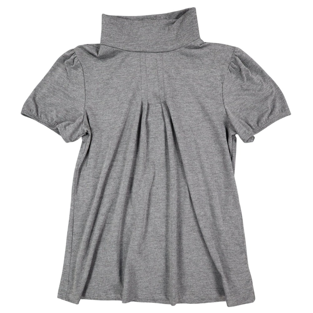 AGB Mock Neck Top Womens Size S Gray Short Puff Sleeve Pleated Front 04-29J33